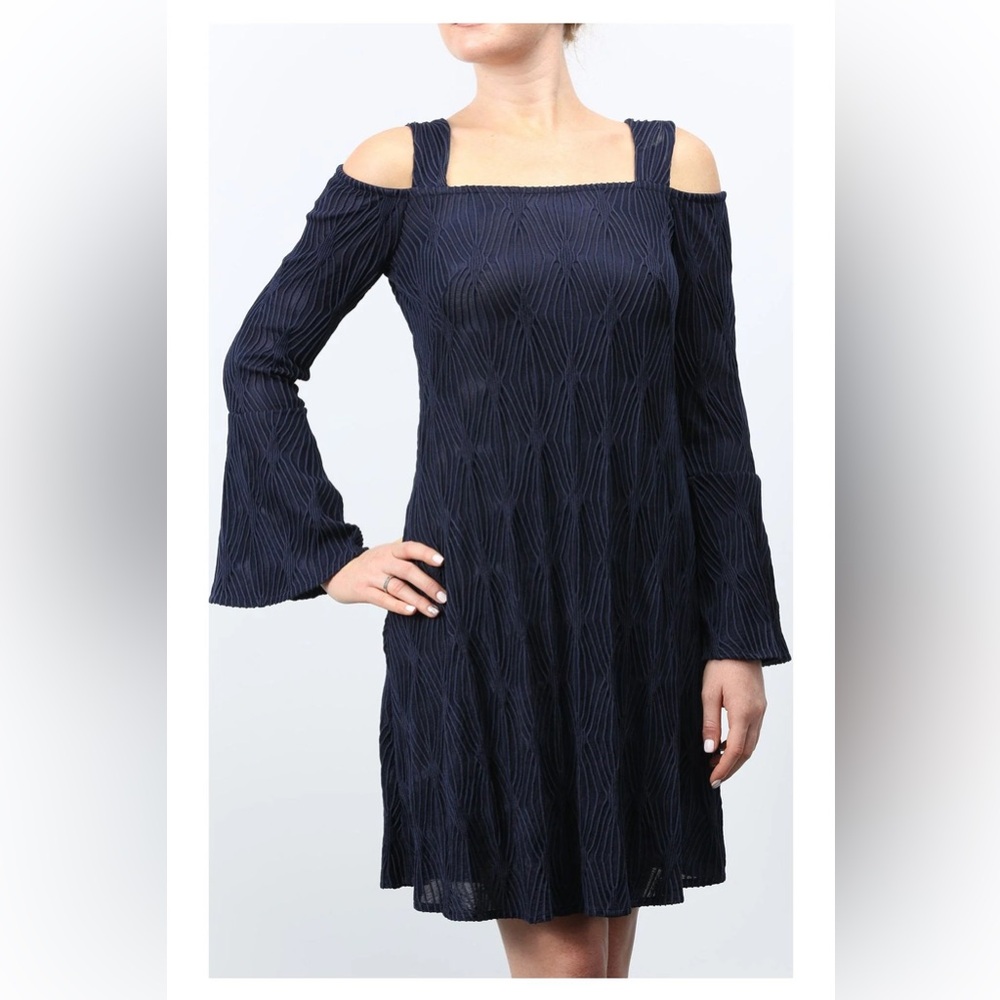 Elena Kattan Orly Navy Cold Shoulder Bell-Sleeved Sheath Dress size XL new